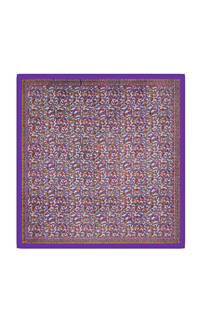 Purple Patterned Indian Silk Square Scarf - Thumbnail