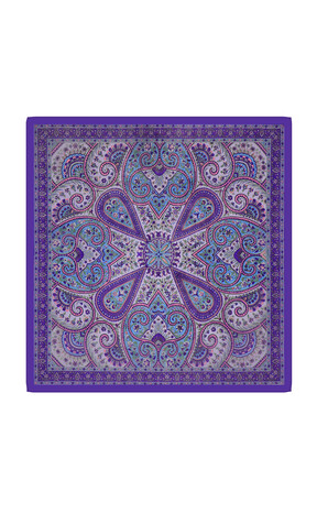 Purple Patterned Indian Silk Square Scarf - Thumbnail