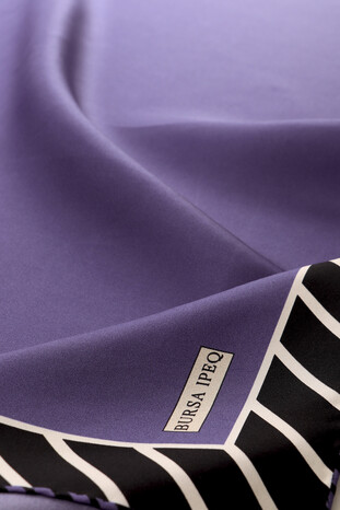 Purple Stripe Pattern Twill Silk Square Scarf - Thumbnail