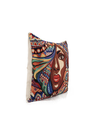 Red Afro Pattern Tapestry Throw Pillow - Thumbnail