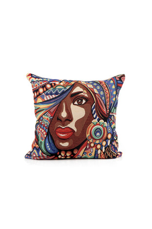 Red Afro Pattern Tapestry Throw Pillow - Thumbnail