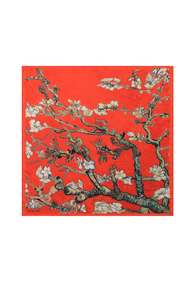 Red Almond Blossom Pattern Silky Pocket Square 