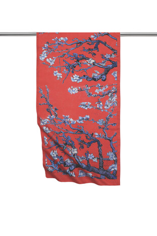 Red Almond Blossom Silky Foulard - Thumbnail