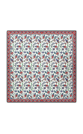 Red Anatolian Pattern Soft Square Scarf - Thumbnail