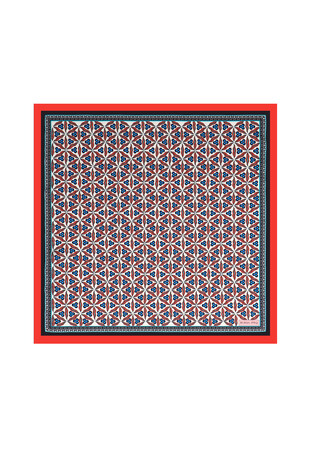 Red Çintemani Pattern Silky Pocket Square - Thumbnail