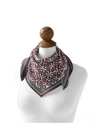 Red Çintemani Pattern Soft Square Scarf - Thumbnail