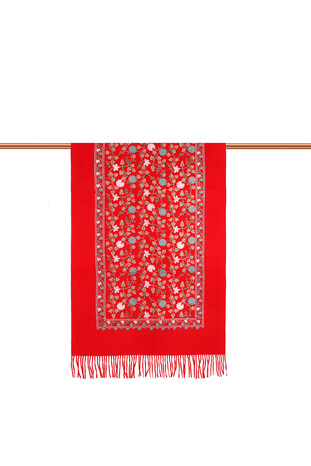 Red Embroidered Winter Shawl - Thumbnail