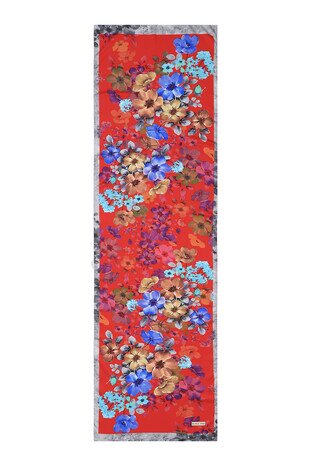 Red Floral Silky Foulard - Thumbnail