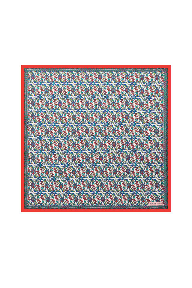 Red Ivy Tulip Pattern Silky Pocket Square 