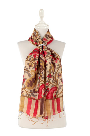 Red Kani Pattern Silk Foulard - Thumbnail