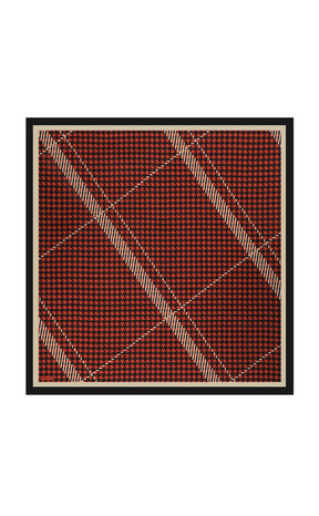 Red Line Houndstooth Pattern Twill Silk Square Scarf - Thumbnail