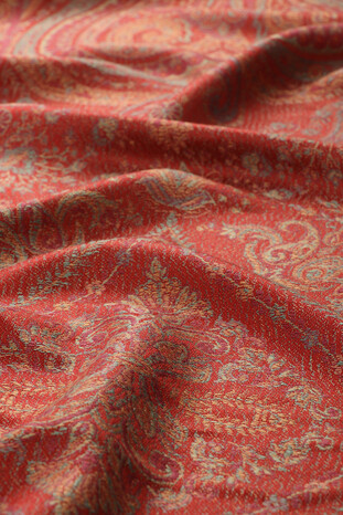 Red Mint Jamawar Woven Silk Foulard - Thumbnail