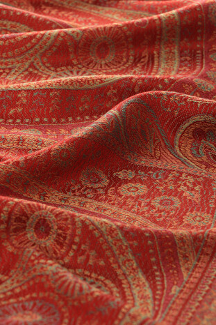 Red Mint Jamawar Woven Silk Foulard - Thumbnail