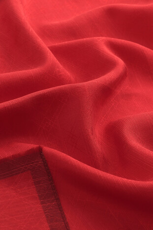 Red Monogram Pattern Silk Cotton Scarf - Thumbnail