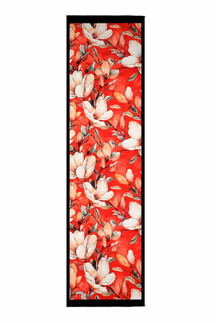 Red Narcissus Pattern Silk Foulard - Thumbnail