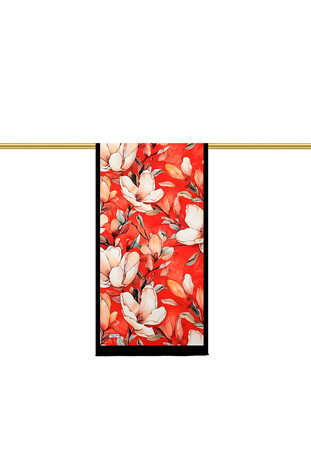 Red Narcissus Pattern Silk Foulard - Thumbnail