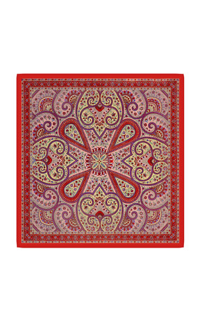 Red Patterned Indian Silk Square Scarf - Thumbnail