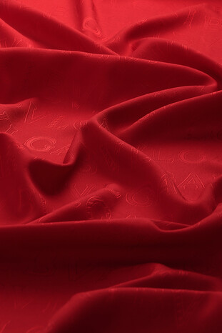 Red Patterned Silky Scarf - Thumbnail