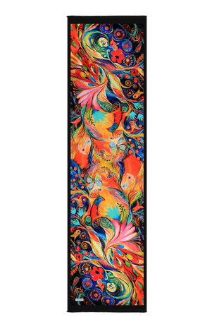 Red Peacock Pattern Silk Foulard - Thumbnail