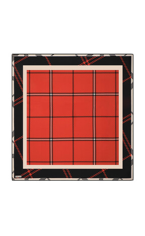 Red Plaid Pattern Twill Silk Square Scarf - Thumbnail