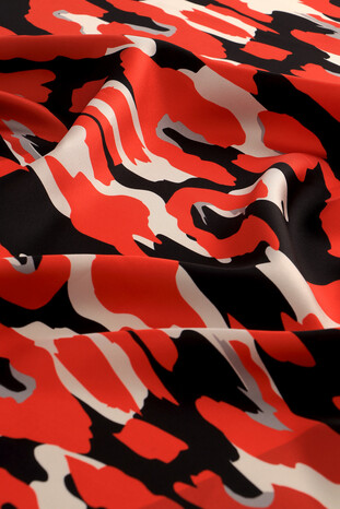 Red Sare Pattern Twill Silk Square Scarf - Thumbnail