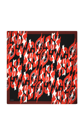 Red Sare Pattern Twill Silk Square Scarf - Thumbnail