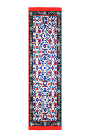 Red Seljuk Pattern Narrow Silk Foulard - Thumbnail