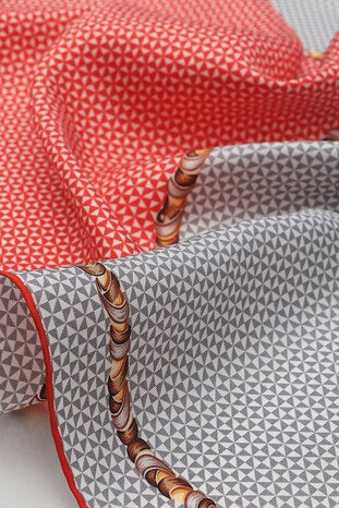 Red Straw Pattern Twill Silk Square Scarf - Thumbnail