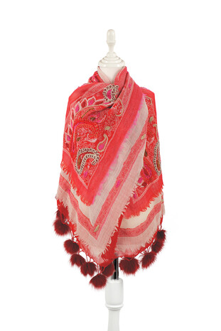 Red Three Layer Washed Wool Shawl - Thumbnail