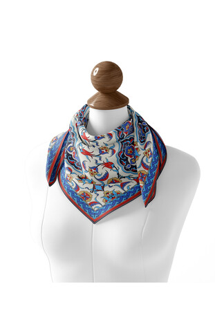 Red Tile Pattern Soft Square Scarf - Thumbnail