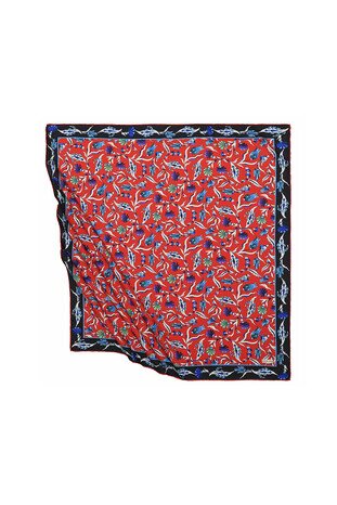 Red Turkish Pattern Carnation Tulip Pattern Silky Square Scarf - Thumbnail