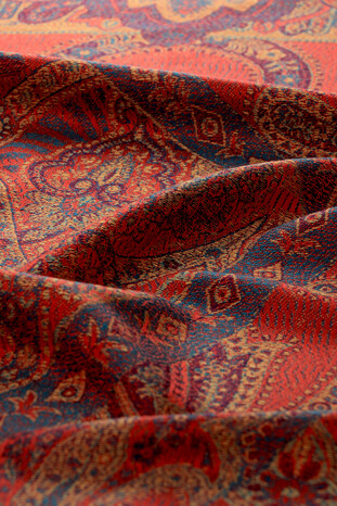 Red Yellow Jamawar Woven Silk Foulard - Thumbnail
