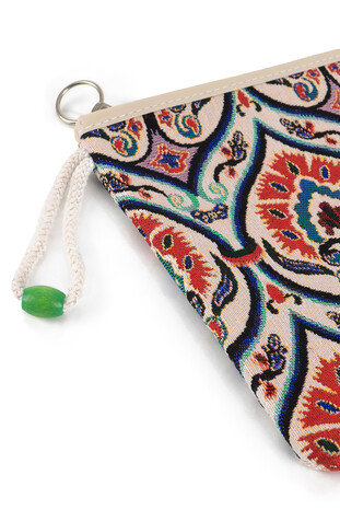 Row Carnation Pattern Tapestry Handbag - Thumbnail