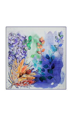 Saks Botanical Pattern Sura Silk Square Scarf - Thumbnail