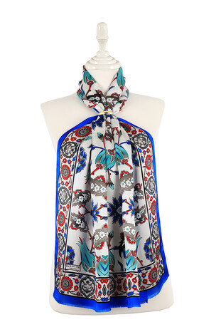 Saks Cream Efes Pattern Silk Foulard - Thumbnail