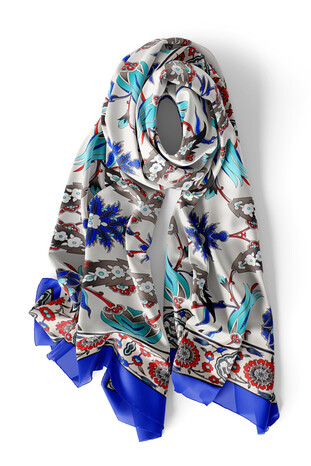 Saks Cream Efes Pattern Silk Foulard - Thumbnail