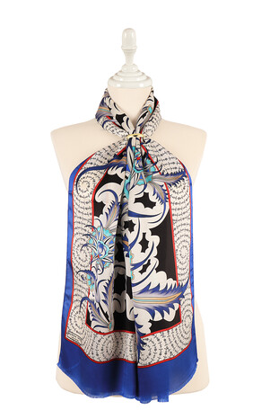 Saks Golden Horn Pattern Silk Foulard - Thumbnail