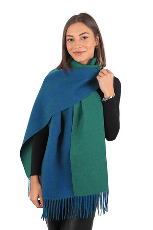 Saks Green Double Sided Winter Shawl - Thumbnail