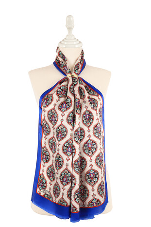 Saks Hatai Pattern Narrow Silk Foulard - Thumbnail