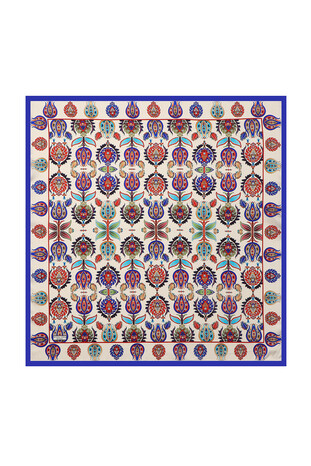 Saks Iznik Pattern Silk Square Scarf - Thumbnail