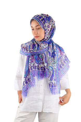 Saks Patterned Indian Silk Scarf - Thumbnail