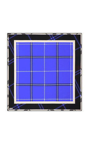 Saks Plaid Pattern Twill Silk Square Scarf - Thumbnail