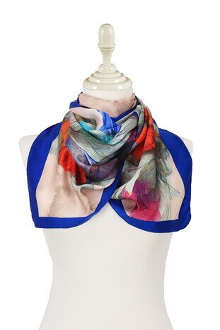 Saks Poppy Pattern Silky Foulard - Thumbnail