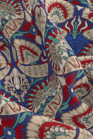 Saks Red Peacock Pattern Silk Pocket Square - Thumbnail