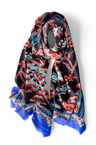 Saks Red Tile Tulip Voile Silk Foulard - Thumbnail