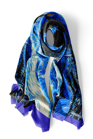 Saks Starry Night Silk Painting Foulard - Thumbnail