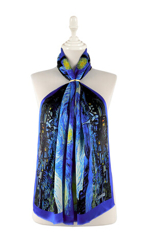 Saks Starry Night Silk Painting Foulard - Thumbnail