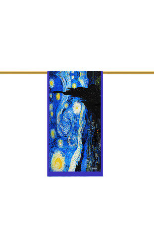 Saks Starry Night Silk Painting Foulard - Thumbnail