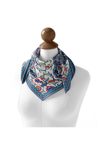 Saks Tile Pattern Soft Square Scarf - Thumbnail