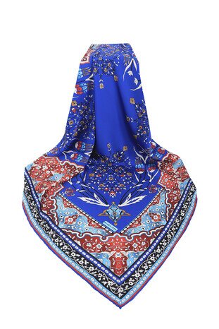 Saks Turkish Motif Candlestick Tulip Pattern Silky Square Scarf - Thumbnail